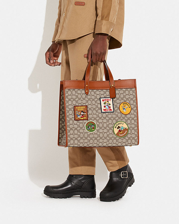 Disney x Coach Field Tote 40 in Signature Textile Jacquard with Patches