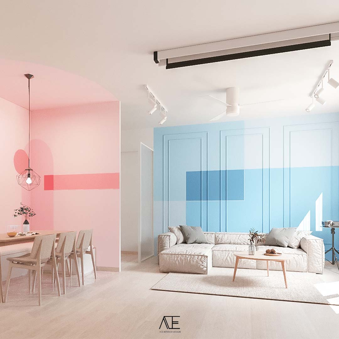 Pastel pink & blue HDB flat in Singapore