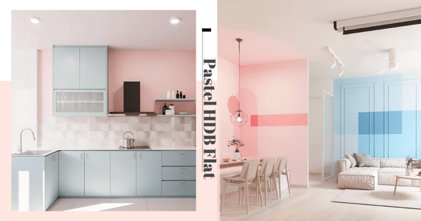 Pastel-Themed HDB In Choa Chu Kang Has Pink Bathroom With Bathtub, Walk-In Closet, & Aesthetic Kitchen
