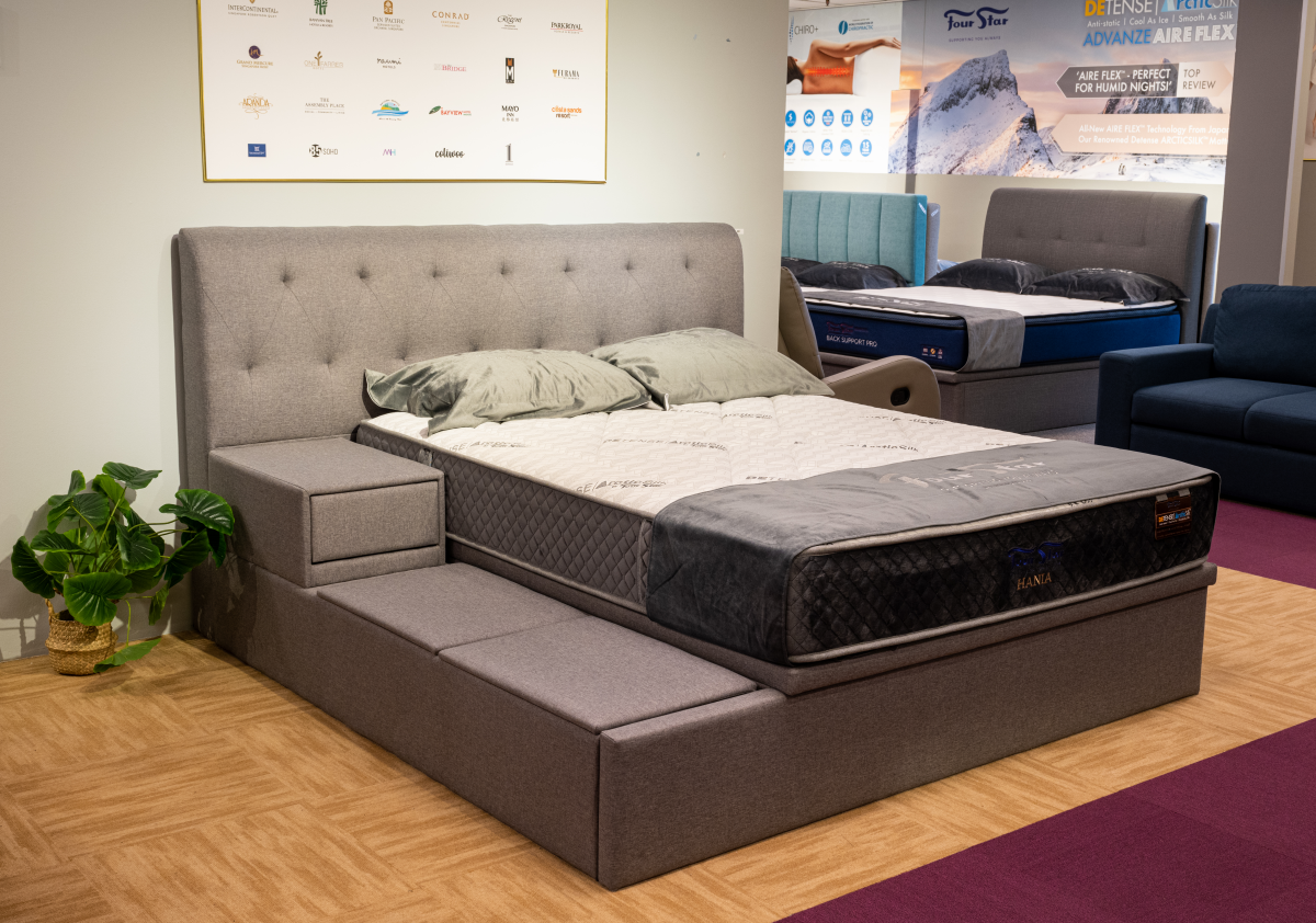 Storage bed with side cabinet and drawers