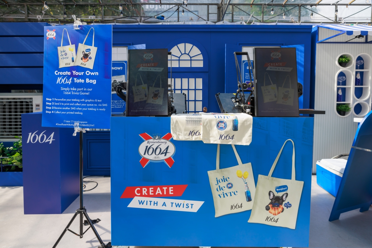 Customised tote bags at the Rue 1664 pop-up at Mandarin Gallery