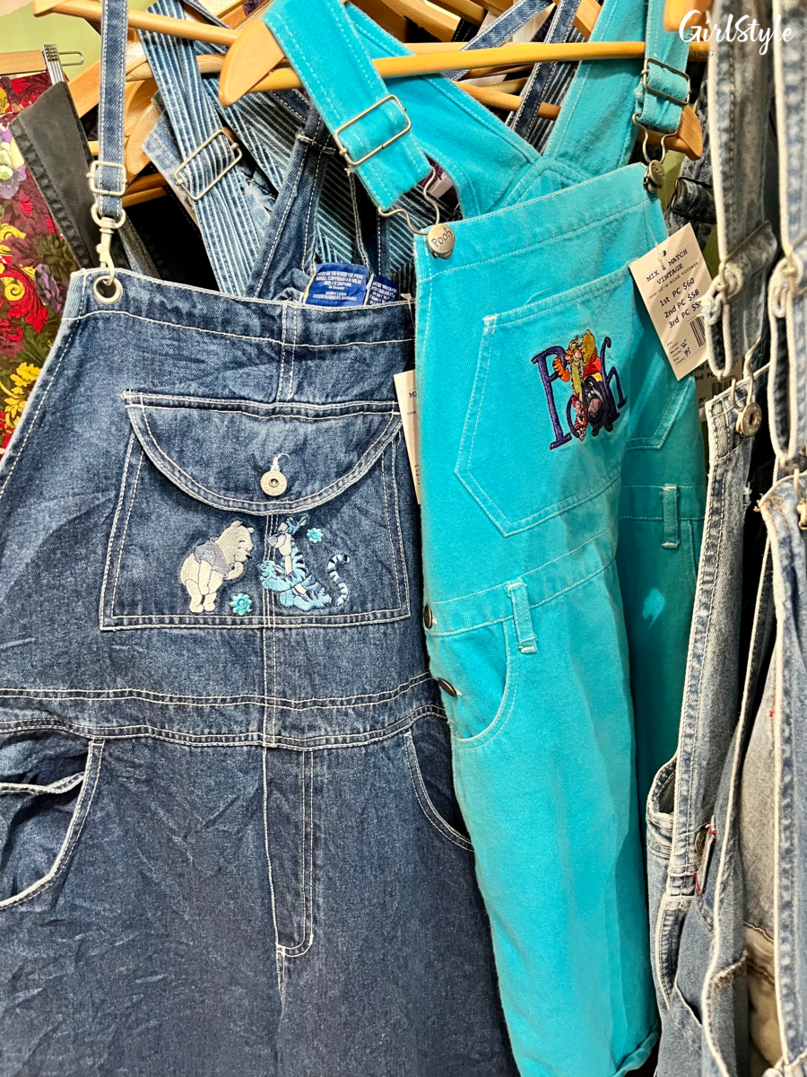 Denim overalls with Disney character embroidery