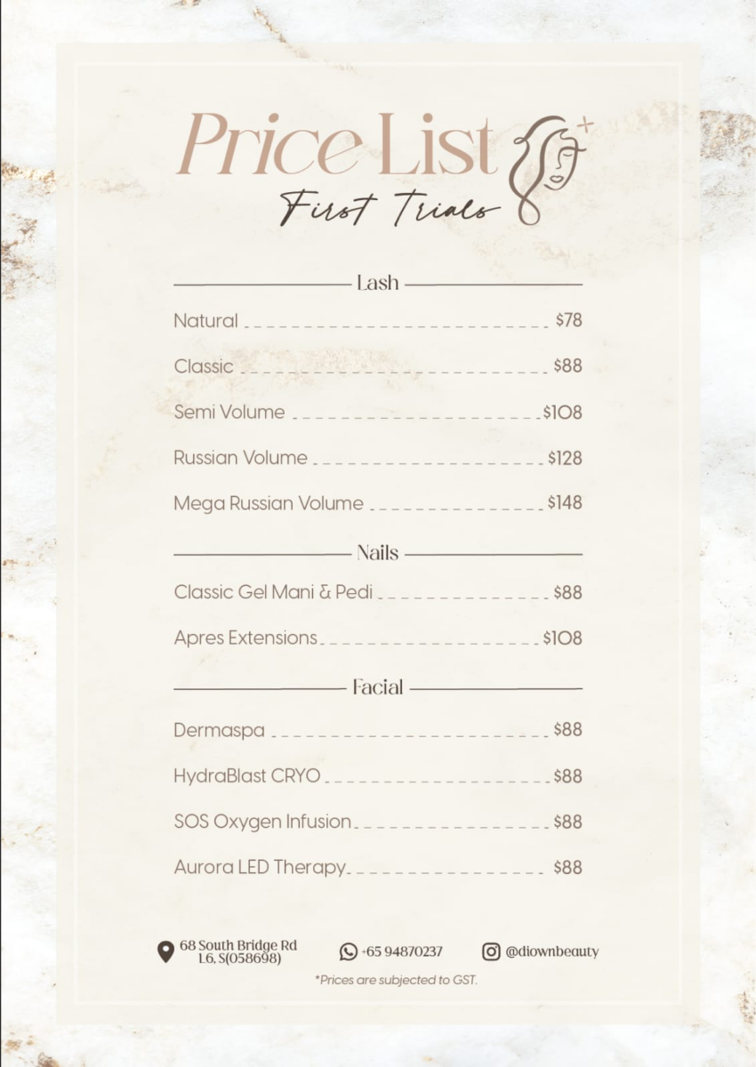 Diown Beauty Singapore first trial price list