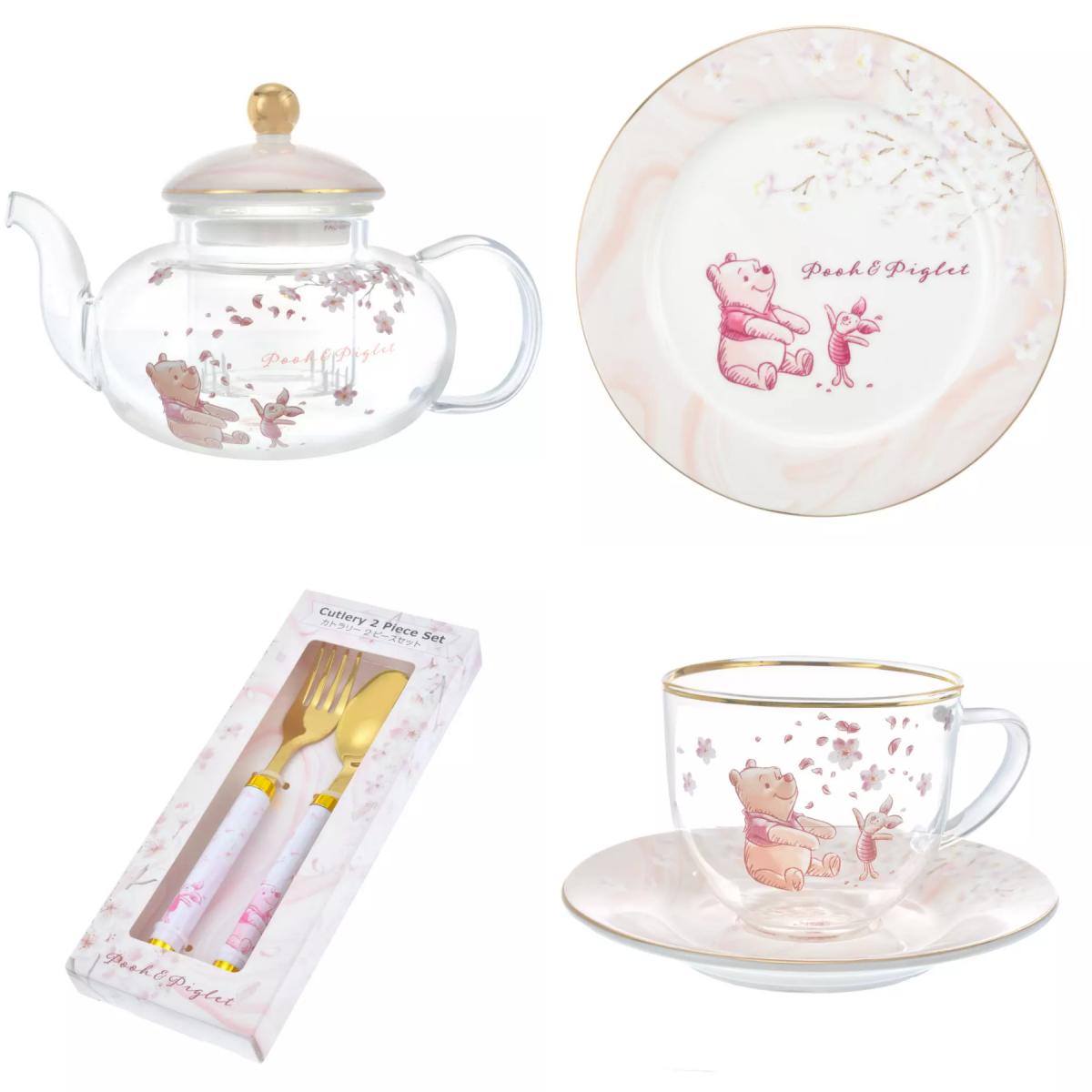 Disney Winnie-the-Pooh Sakura teapot teacup plate cutlery in Singapore