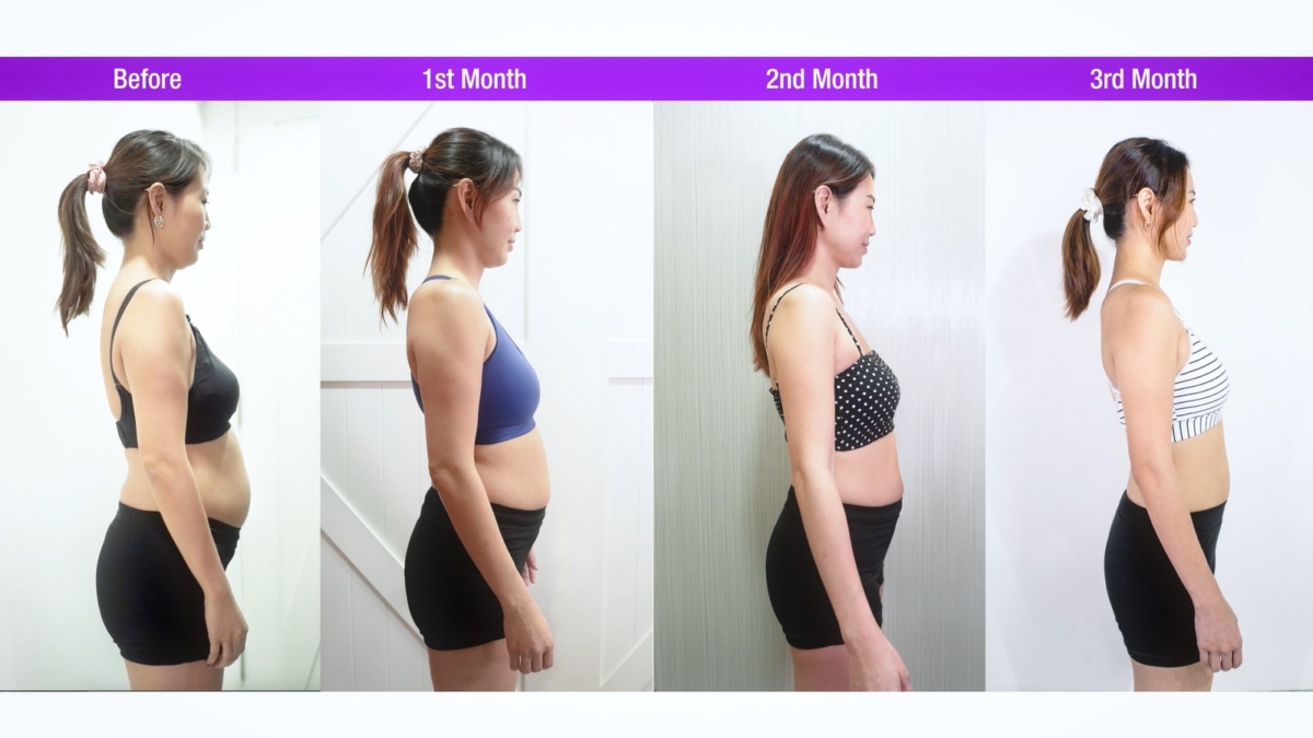 Side view of Tay Kewei's figure across the Ultimate Slimming Challenge