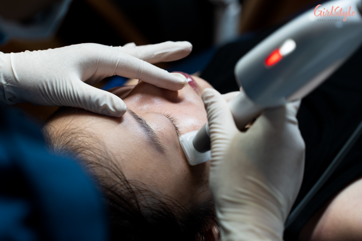 Having my skin sterilised with a jet applicator