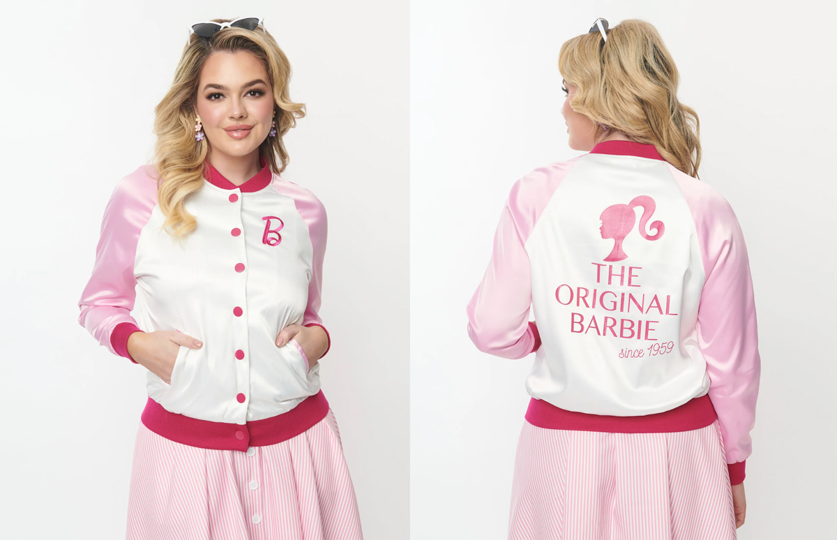 Barbie™ x Unique Vintage Pink Satin Bomber Jacket