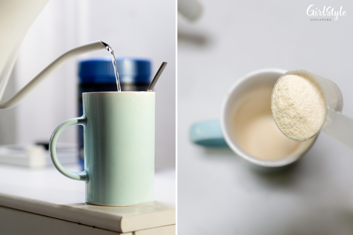 Mix two to four scoops of Kinohimitsu’s WellSure with 195ml of lukewarm water