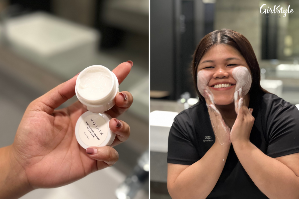 Adlin uses the mini version of MOSAIK’s Hydrating Cream Cleanser after working out at a gym