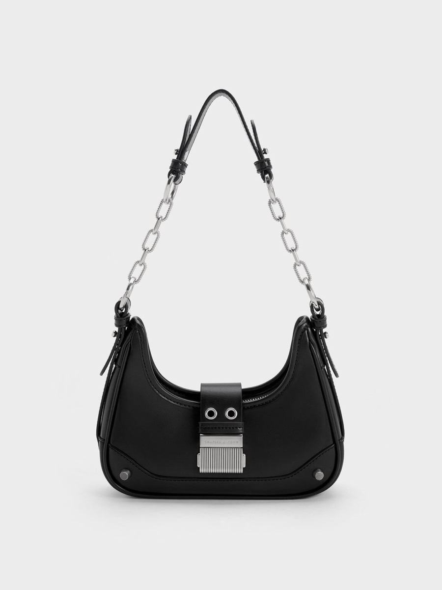 Winslet Belted Hobo Bag - Black