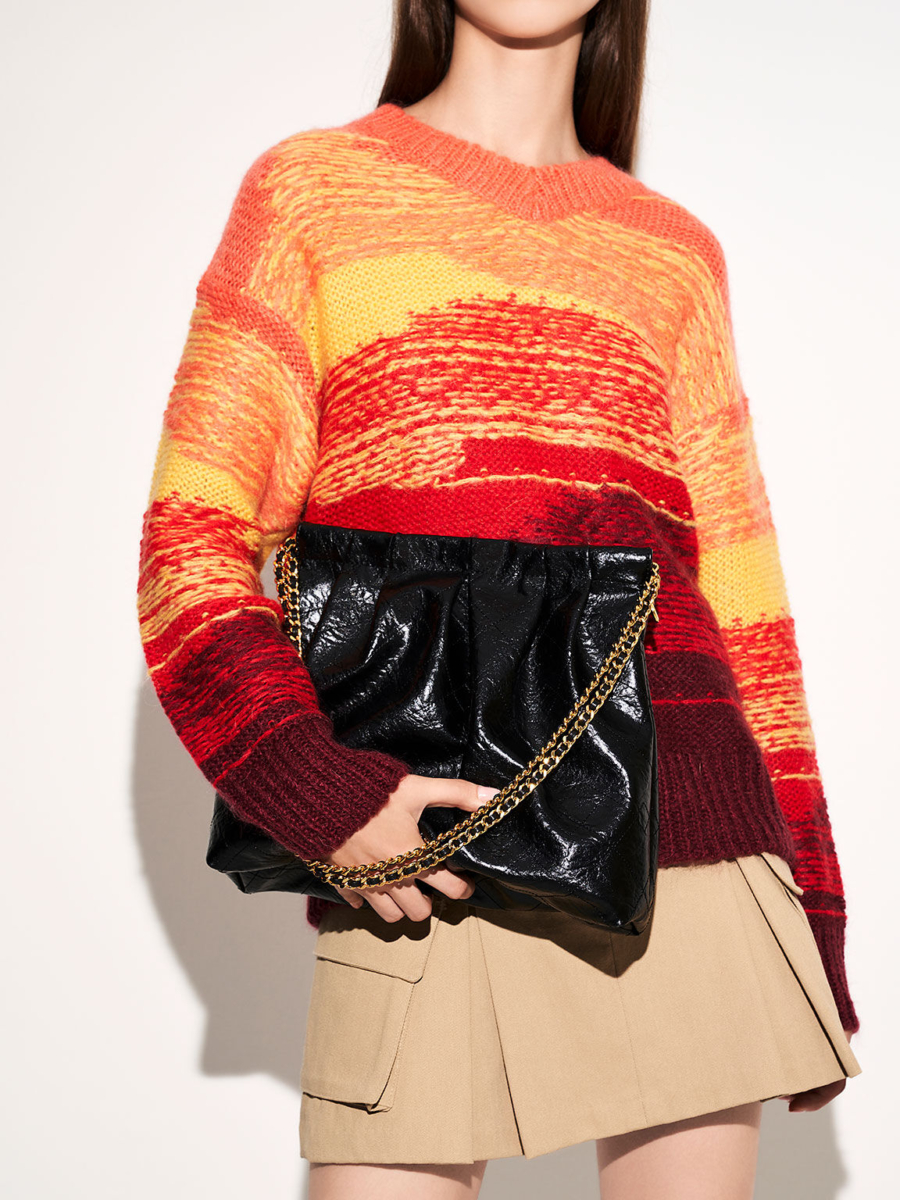 Duo Double Chain Hobo Bag - Black