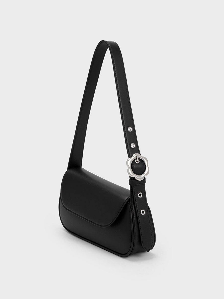 Petra Asymmetrical Front Flap Bag - Black