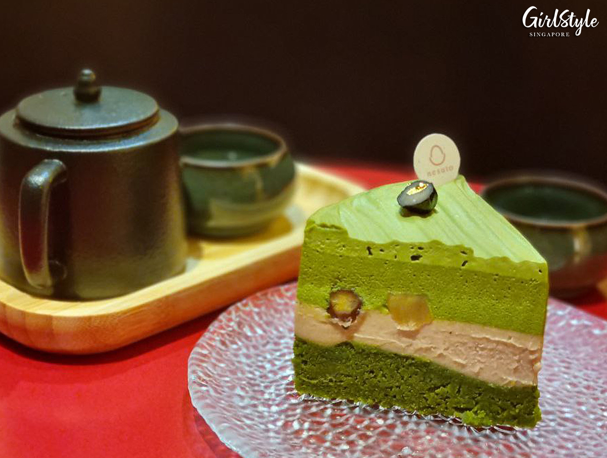 Matcha Chestnut Slice Cake