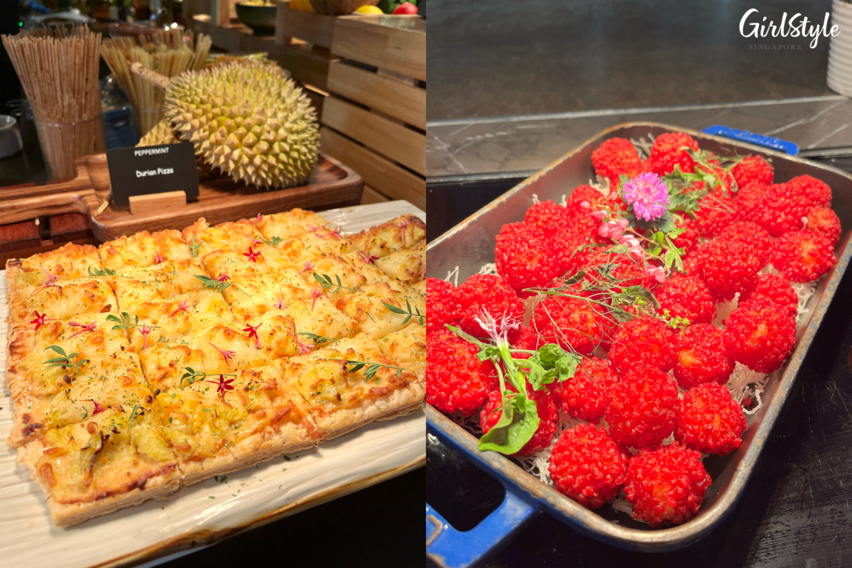 Durian Pizza and Lychee Prawn Ball with Durian Cream Dip