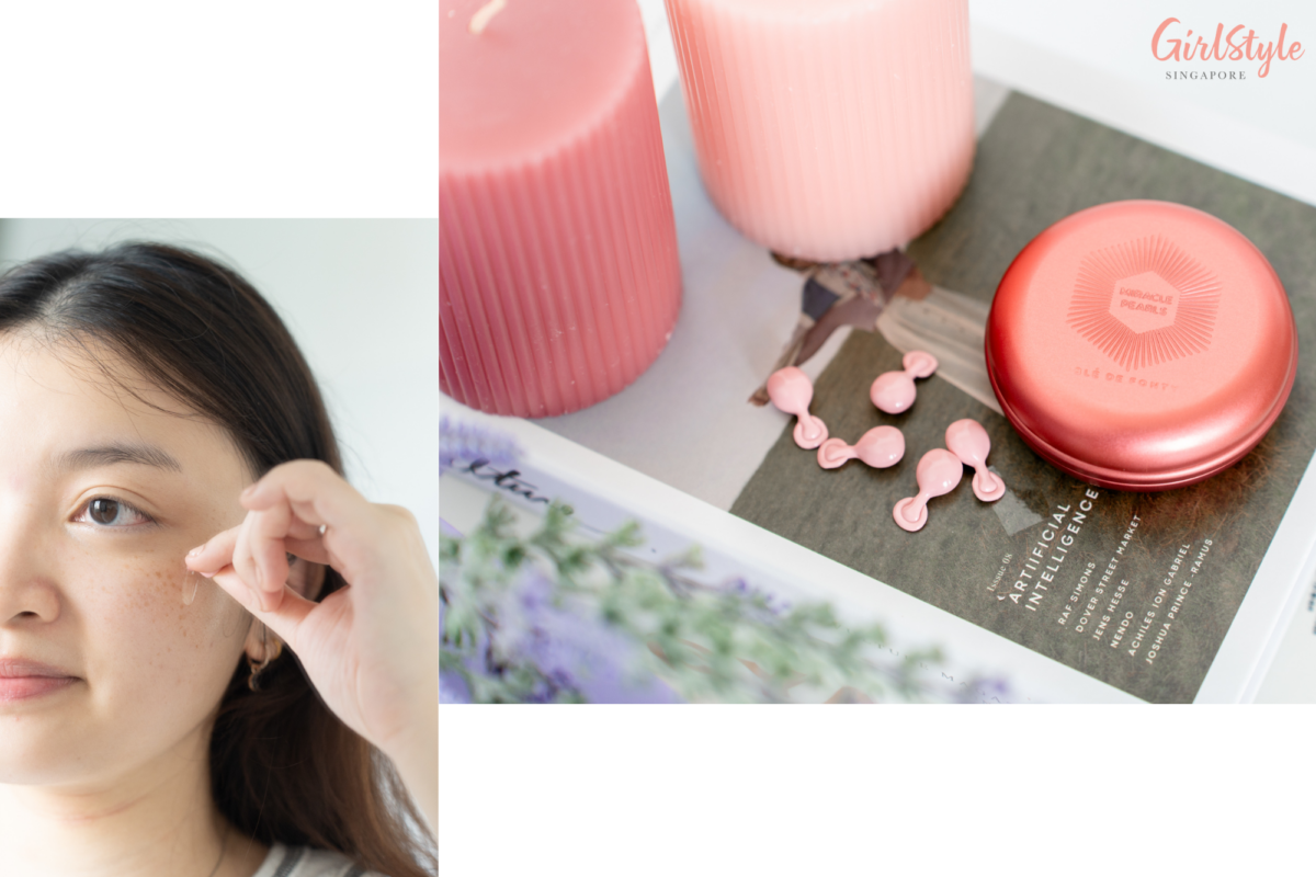 Applying the Firming & Moisturising Night Miracle Pearl on my face