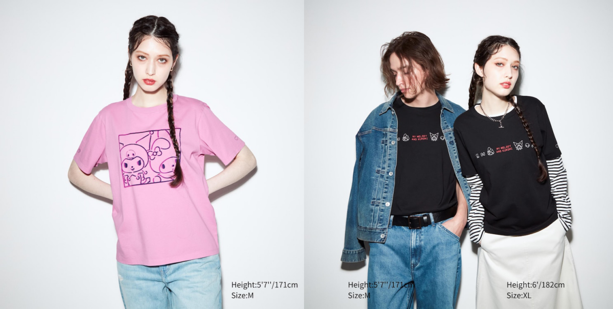 Kuromi & My Melody T-shirts in Pink and Black - UNIQLO Sanrio Characters 90s Grunge UT Collection