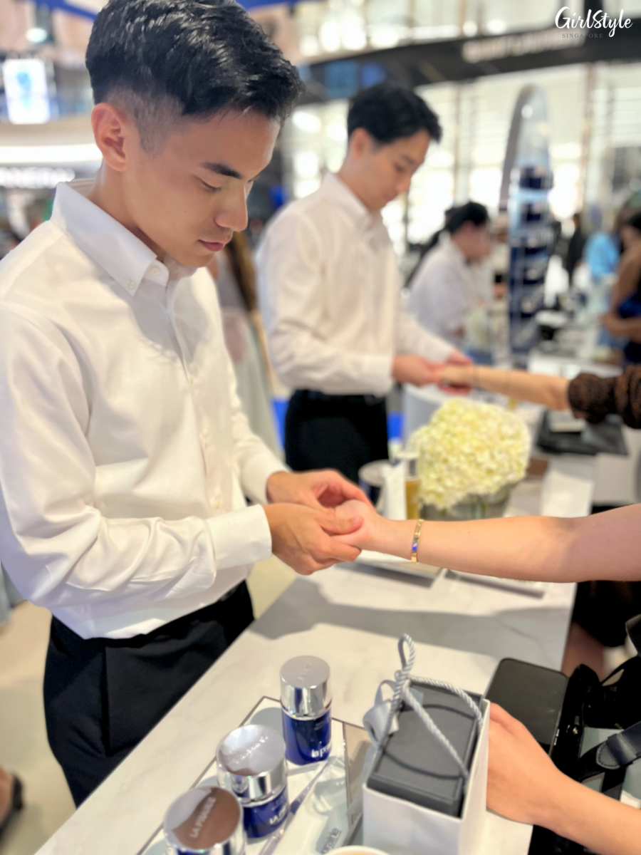 Complimentary hand massage at the La Prairie Cobalt Immersion Pop-up
