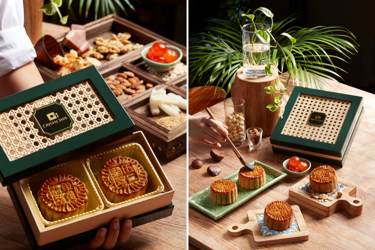 Perfect for gifting: Best of Both Worlds (left) and Happiness Four (right), packed in a regal box featuring rattan lattice and a faux leather trim