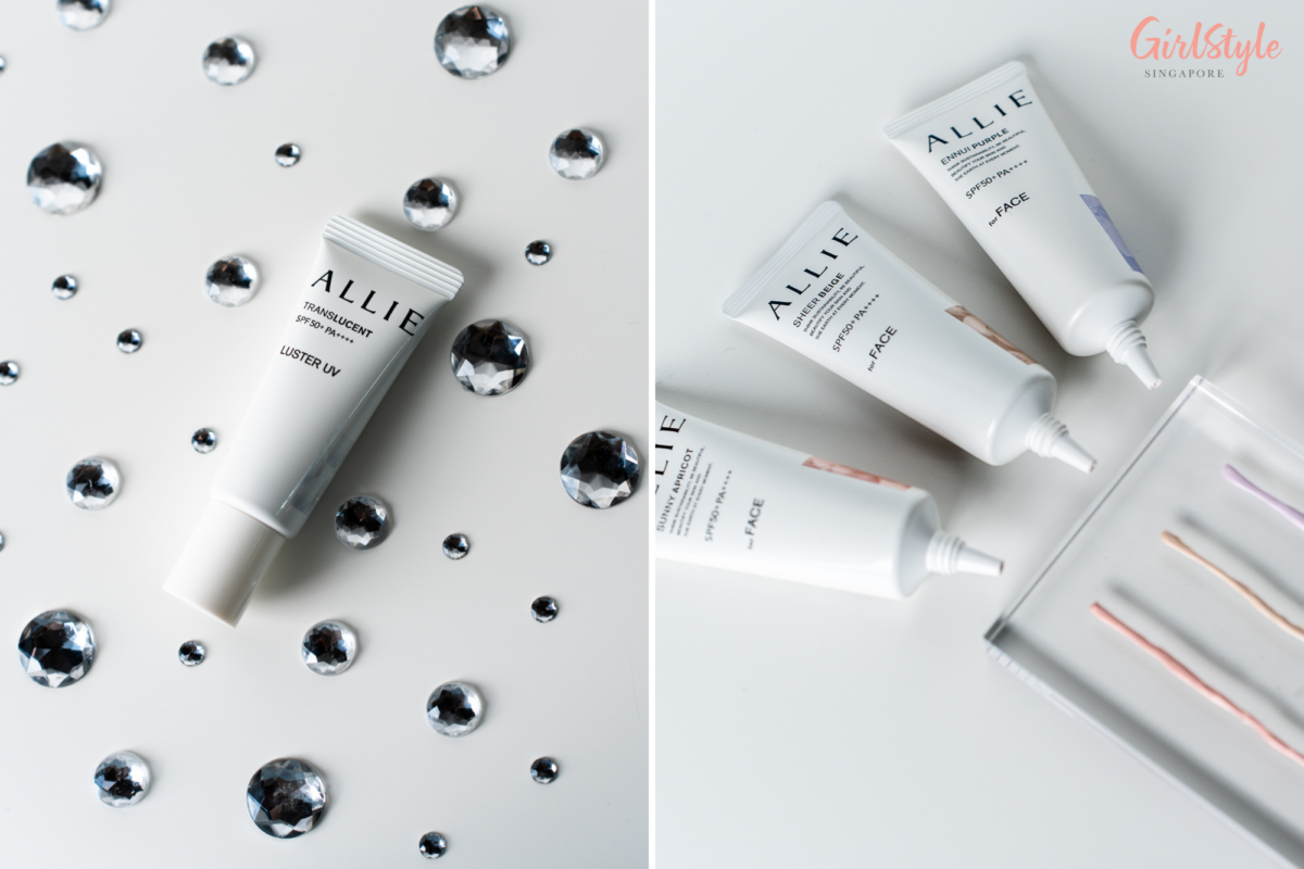 ALLIE’s Chrono Beauty Color On UV (Luster) & Chrono Beauty Color Tuning Range: Sunny Apricot, Sheer Beige & Ennui Purple