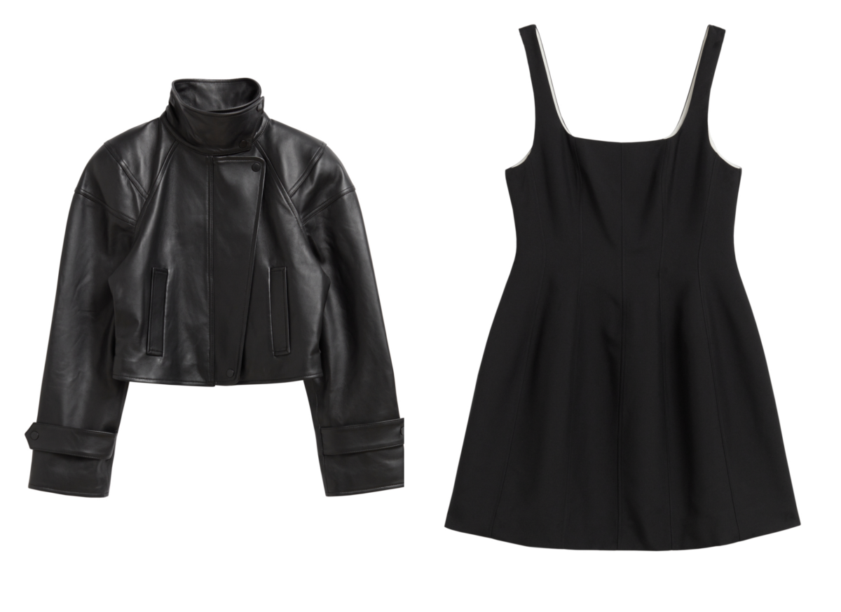 & Other Stories Leather Cropped Jacket and Little Black Dress