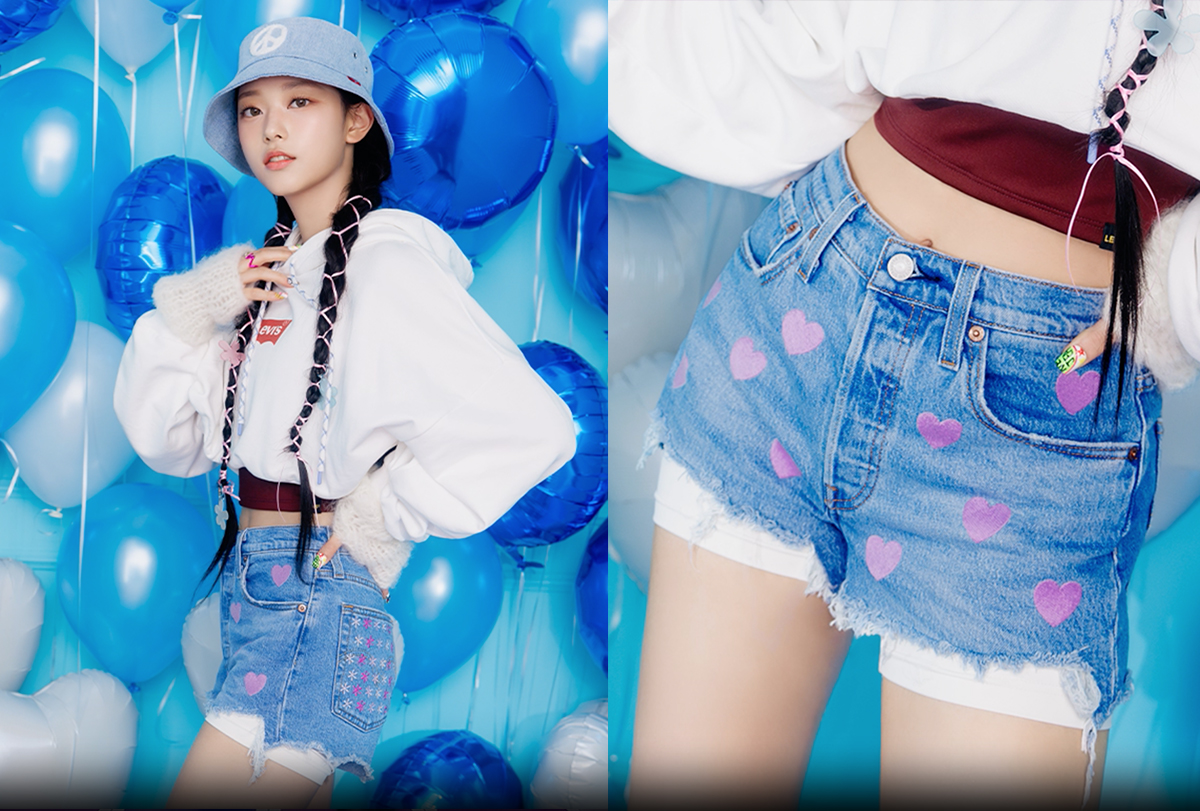 As seen on HAERIN: 501® Original Shorts with all-over embroidery