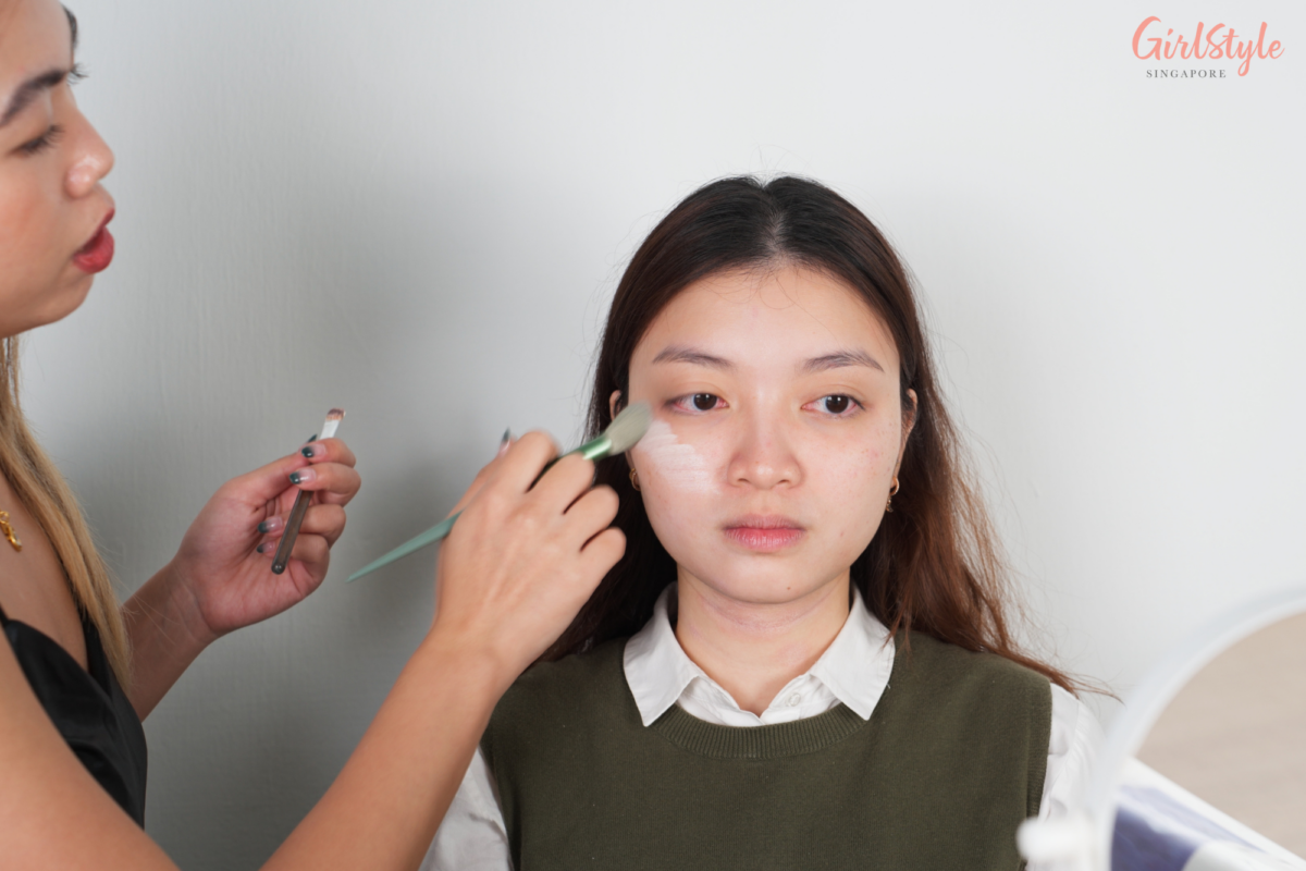 Ying Cui applies ALLIE’s Chrono Beauty Color Tuning UV 03 Sheer Beige Sunscreen on my freckled areas