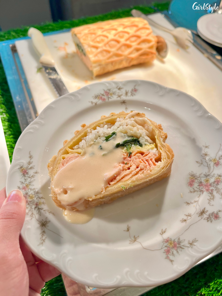 Baked Salmon Wellington with Beetroot Sauce