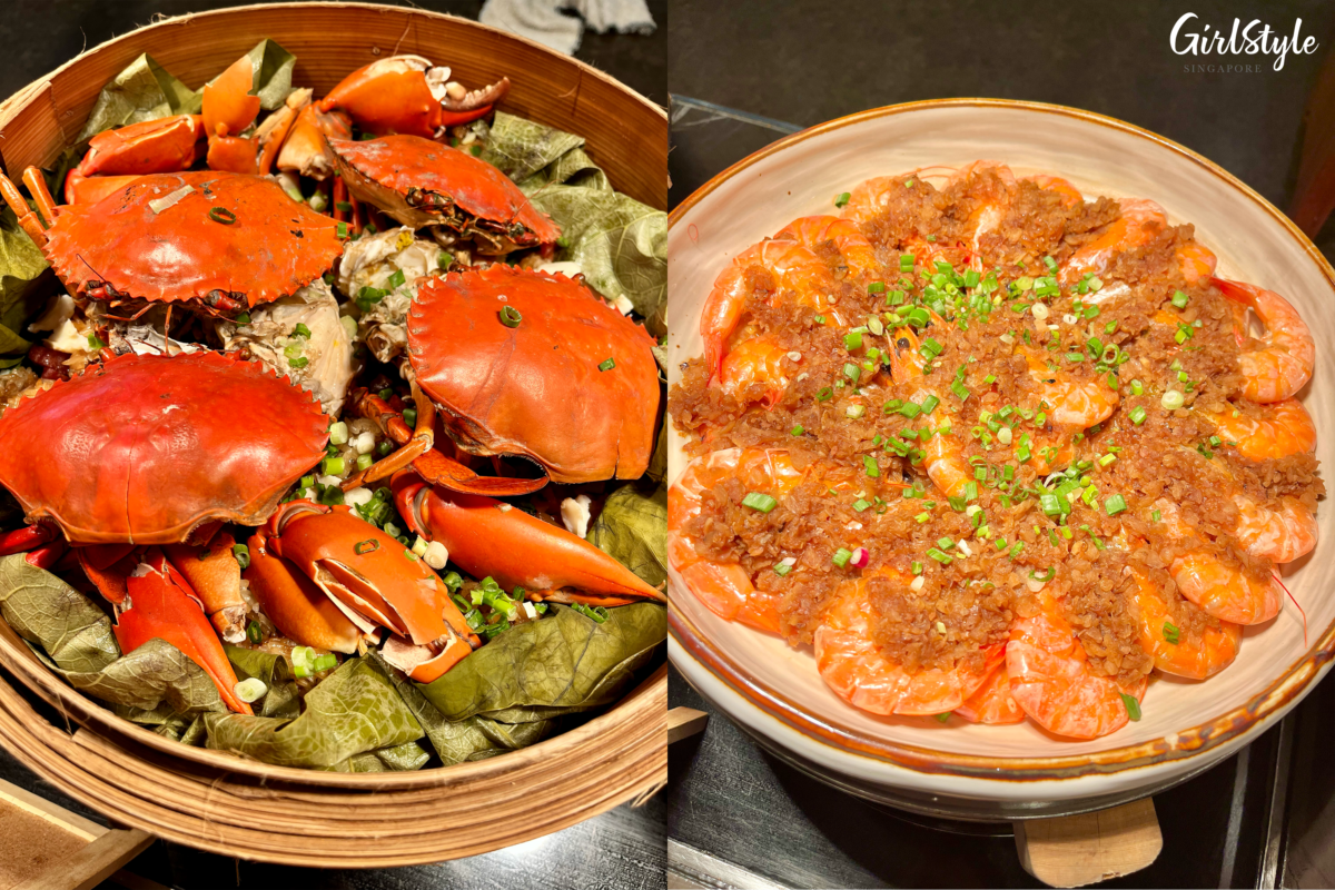 Steamed Crab Rice and Steamed Tiger Prawn with Garlic and Chye Poh