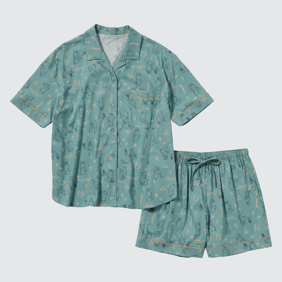 UNIQLO x Winnie-the-Pooh Soft Stretch Pajamas (Short Sleeve) in Green
