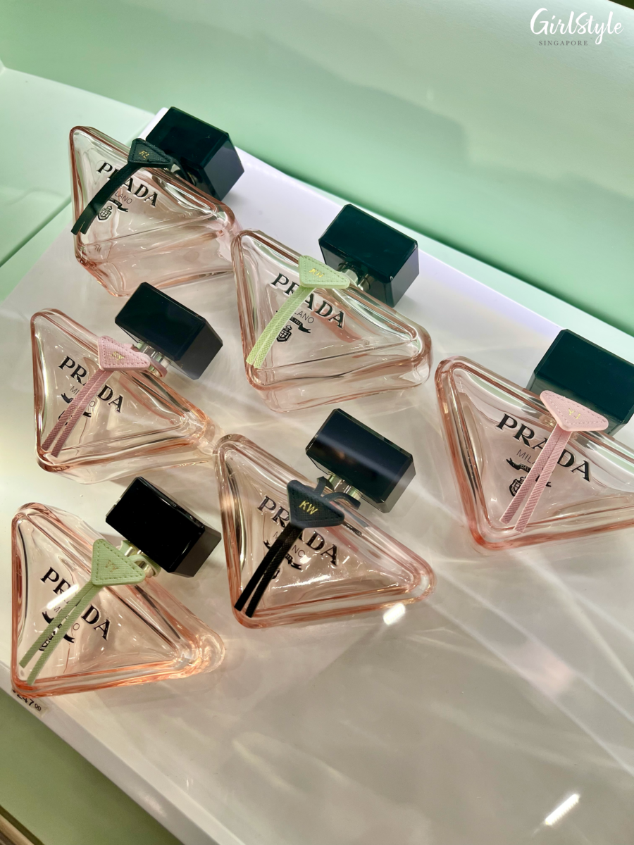 Prada Paradoxe perfumes decorated with Prada charms personalised with initials