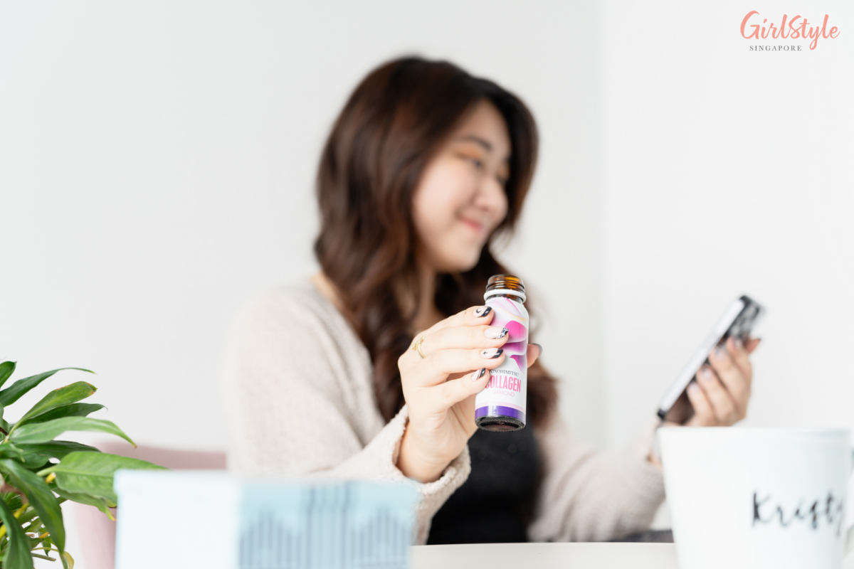 Kristy starts her work day with Kinohimitsu’s Collagen Diamond drink