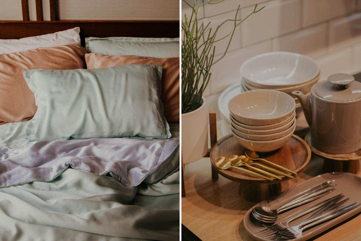 HOOGA bed linen (left) & the items from HOOGA’s ‘Eats’ Range (right)