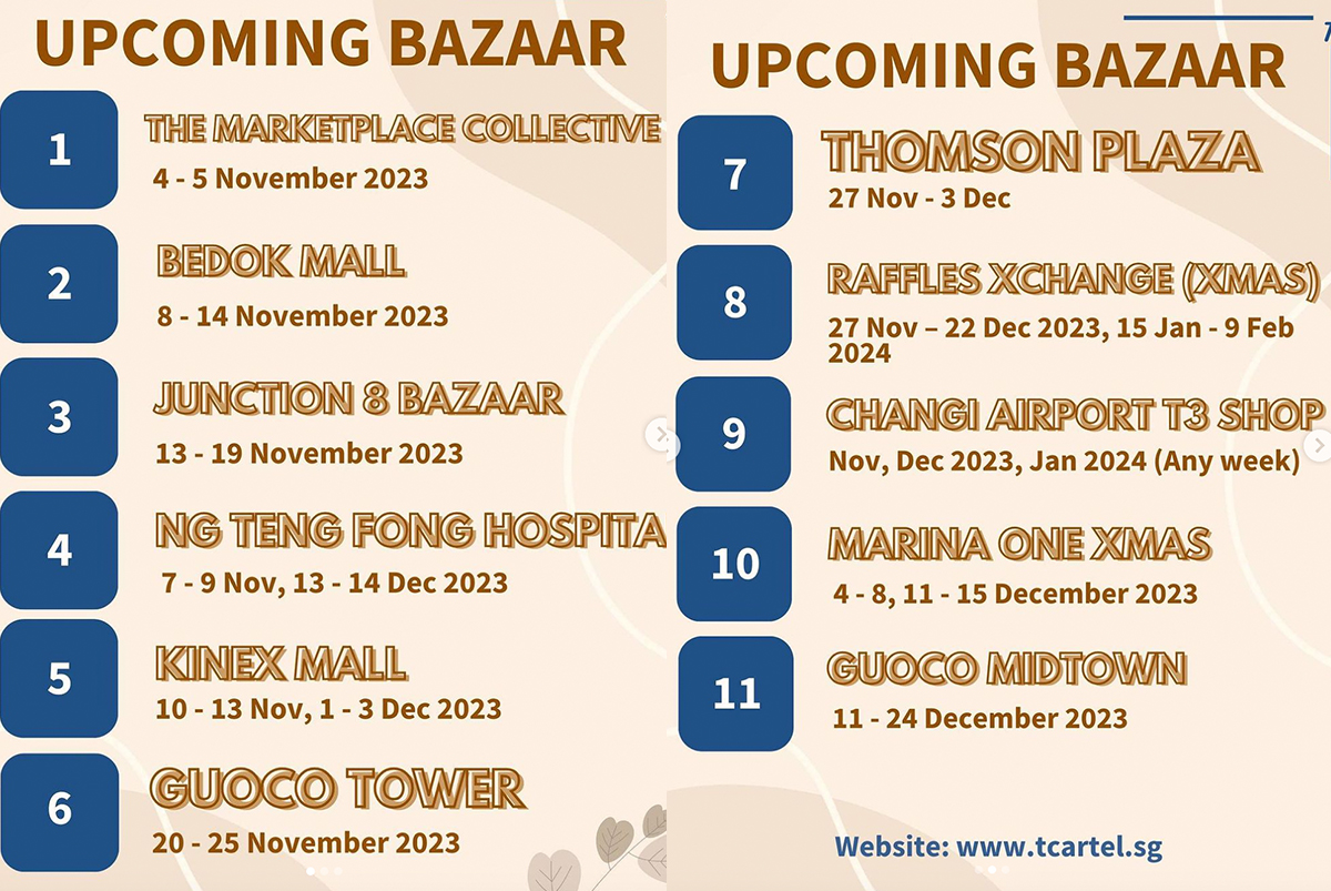 T.Cartel Bazaar's list of upcoming events