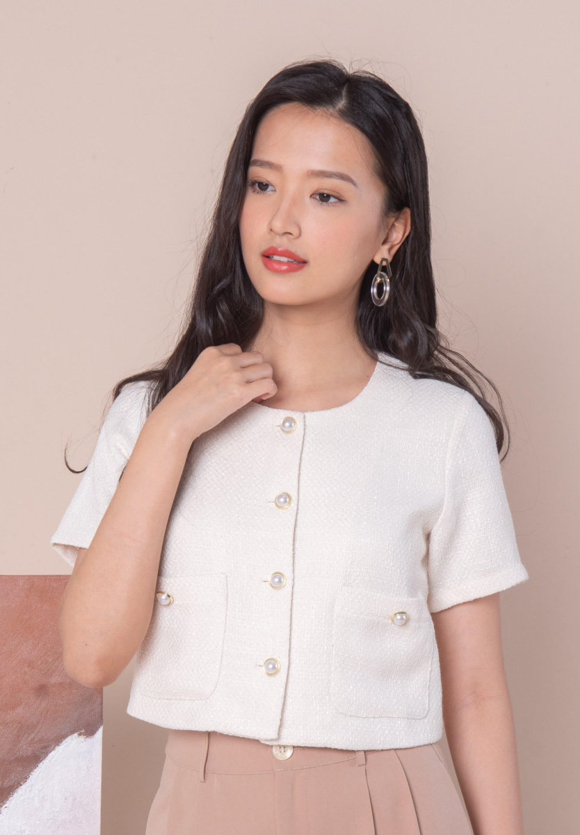 Boxy top with pearl buttons