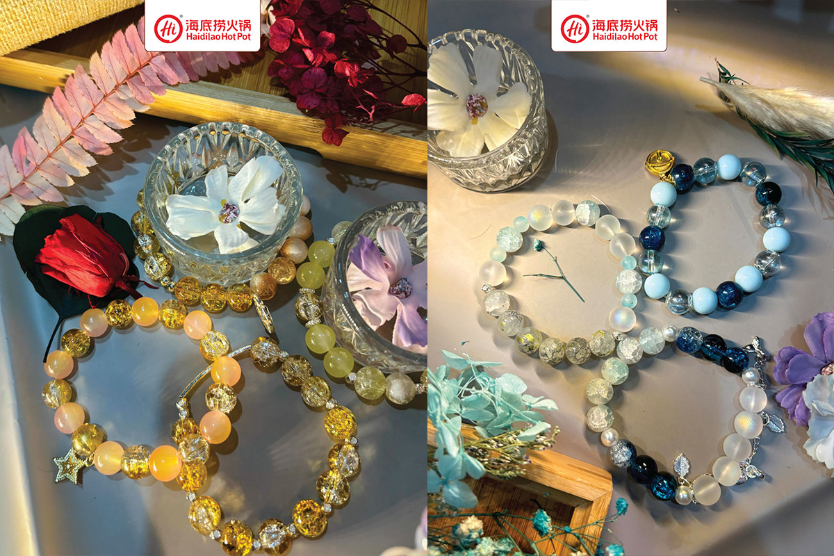 Bracelet-making station at Haidilao Clarke Quay