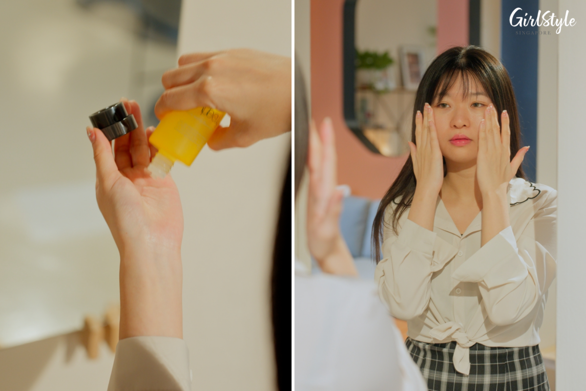 Zoe applies the Conditioning Double Lotion to her face