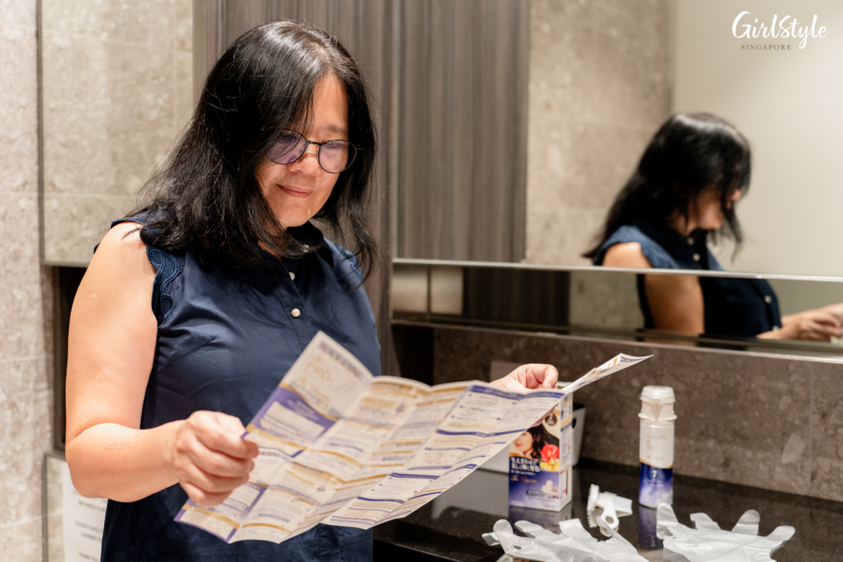 My mother reads the instructions for Salon de Pro’s The Cream