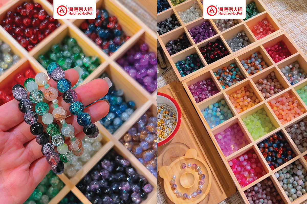 Bracelet-making station at Haidilao Clarke Quay