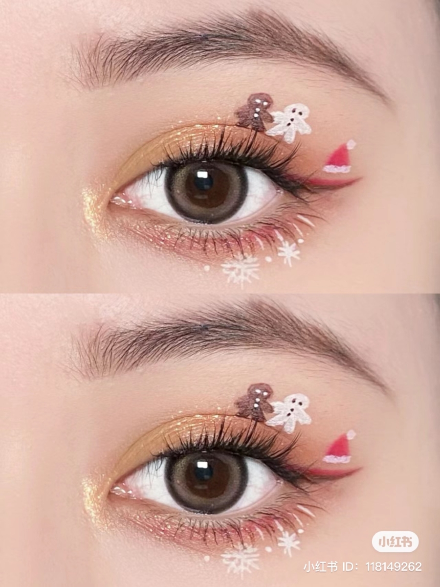 Gingerbread man eye makeup look