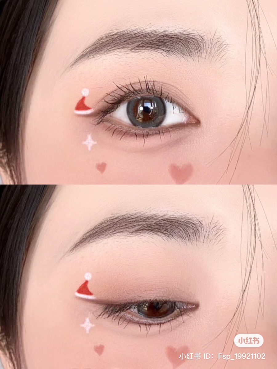 Santa's hat eye makeup look