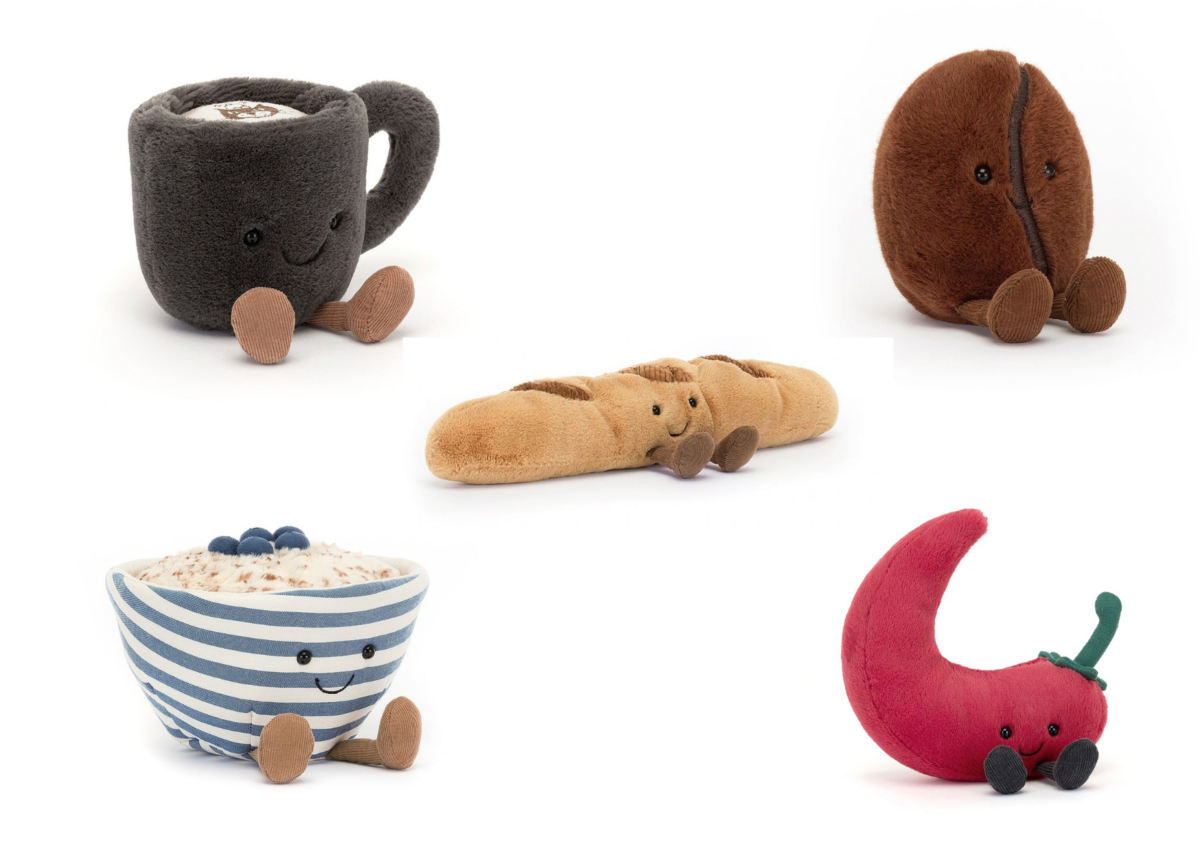 From left: Coffee Cup, Baguette, Coffee Bean, Oats, Chilli Pepper