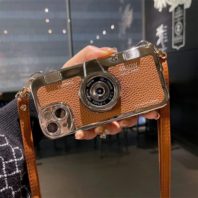Vintage camera-inspired phone holder bag