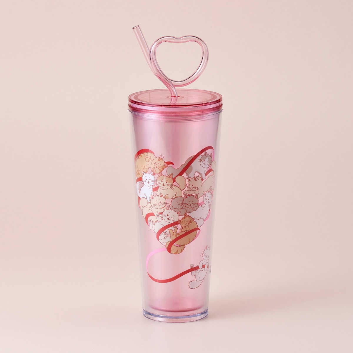 Starbucks Cats Playing Together Cold Cup with Heart Straw