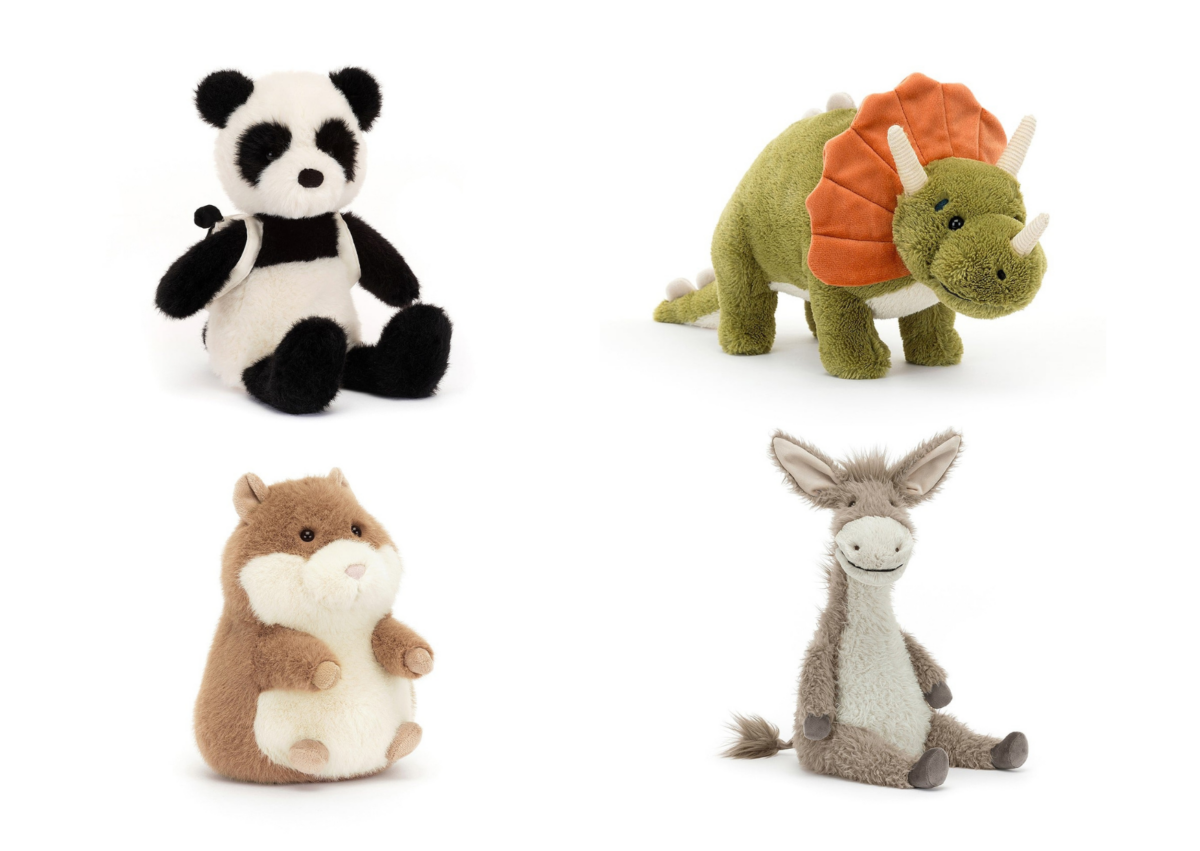 From left: Backpack Panda, Archie Dinosaur, Gordy Guinea Pig, Dario Donkey