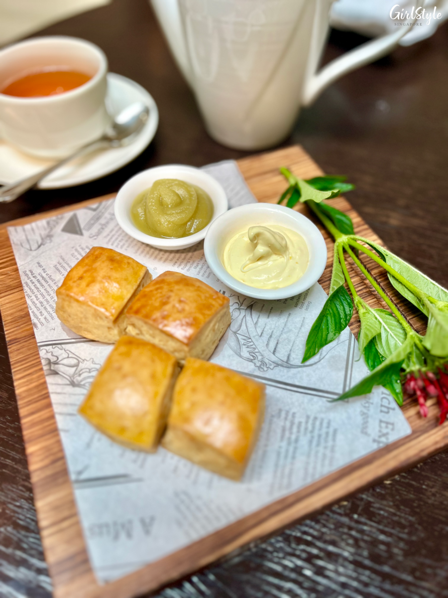 Vanilla Scones served with clotted cream and pandan kaya