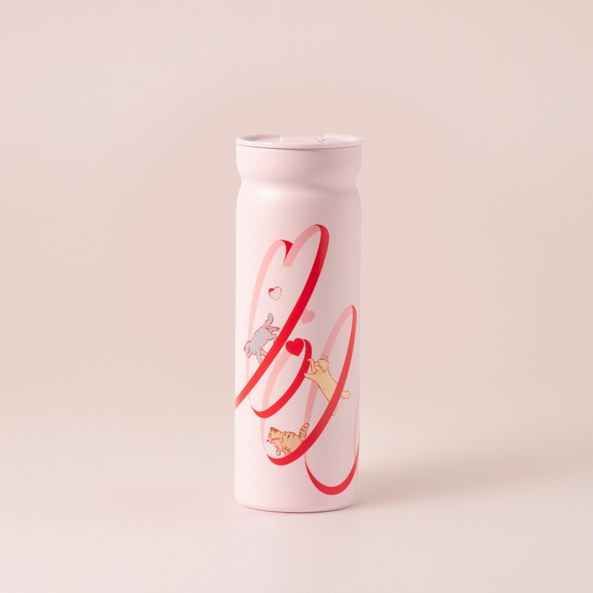 Starbucks Pink Cats and Heart Ribbon Stainless Steel Water Bottle