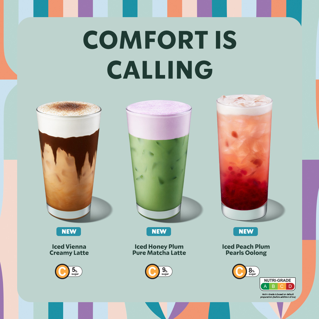 Vienna Creamy Latte, Honey Plum Pure Matcha Latte and Iced Peach Plum Pearls Oolong