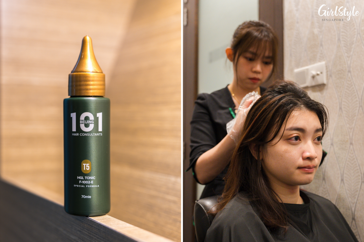 The hair specialist applied Beijing 101’s Hair Tonic to my scalp