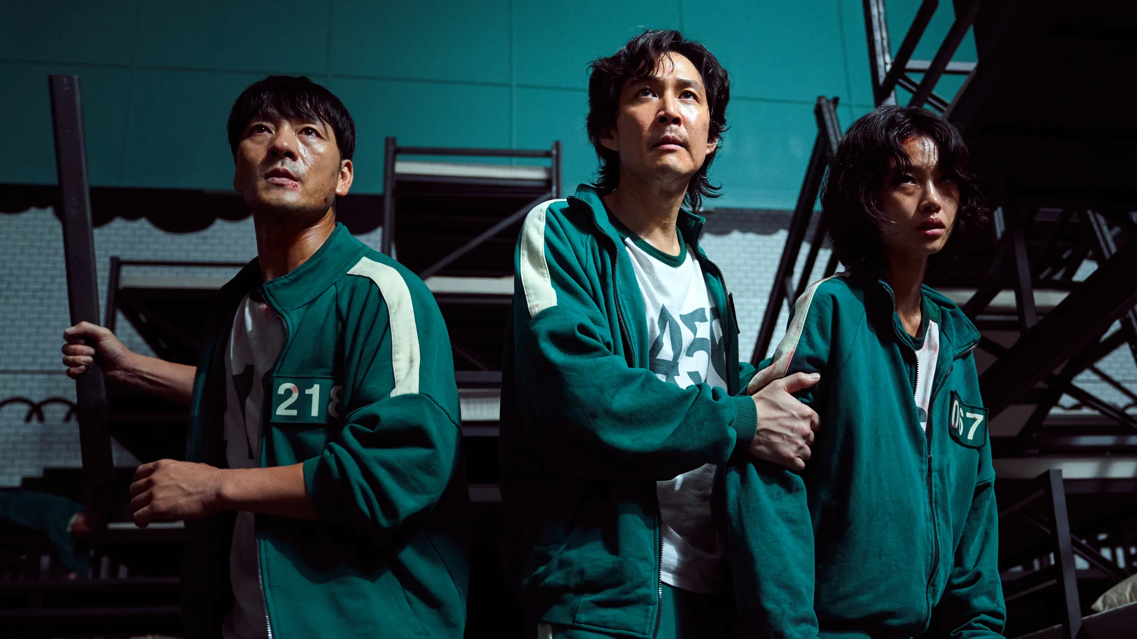 Park Hae-soo, Lee Jung-jae, and Jung Ho-yeong in Squid Game