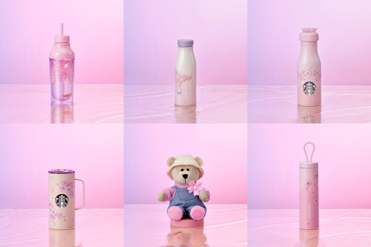 Starbucks Cherry Blossom 2024 water bottles, mug, plush toy and tumbler